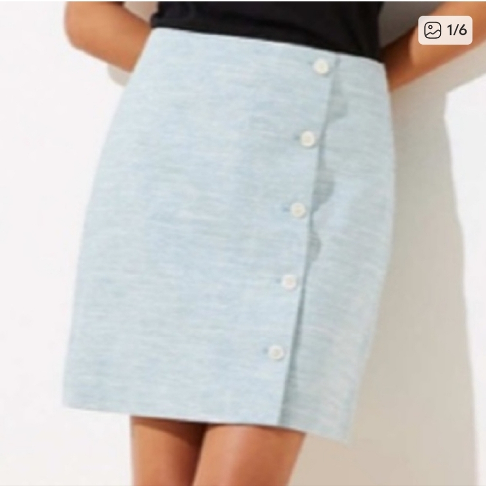 LOFT LINEN Light Blue Button-Front Skirt NEW!! - Picture 3 of 10